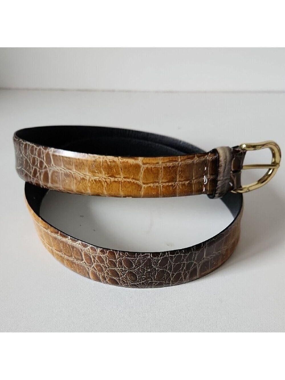 RENZO | Genuine Leather Belt Snakeskin Ombre Brown Yellow Sz 34